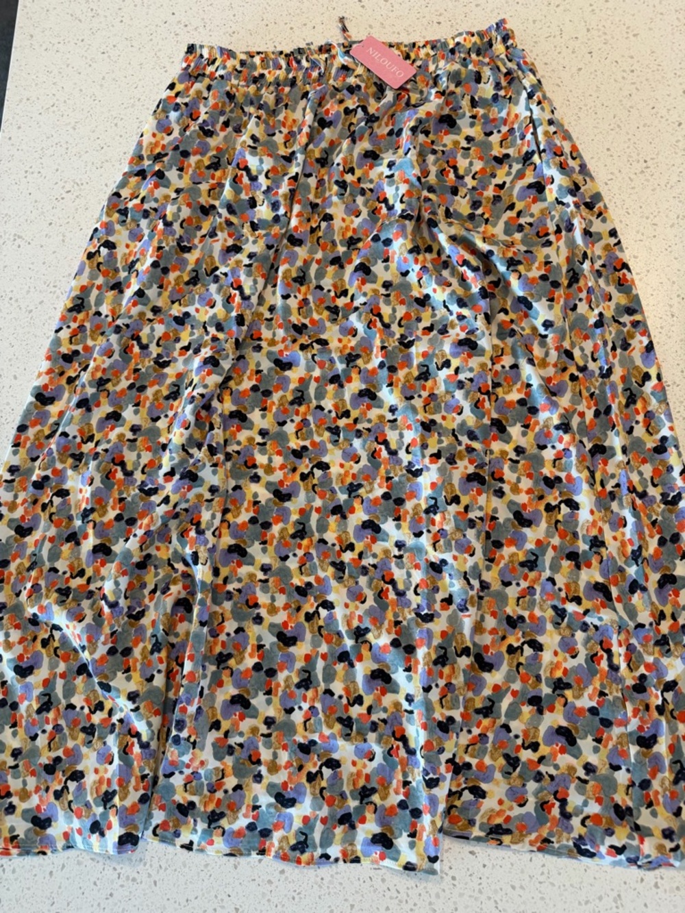 Niloufo Maxi Skirt in Multicolor Abstract Dot Print XL